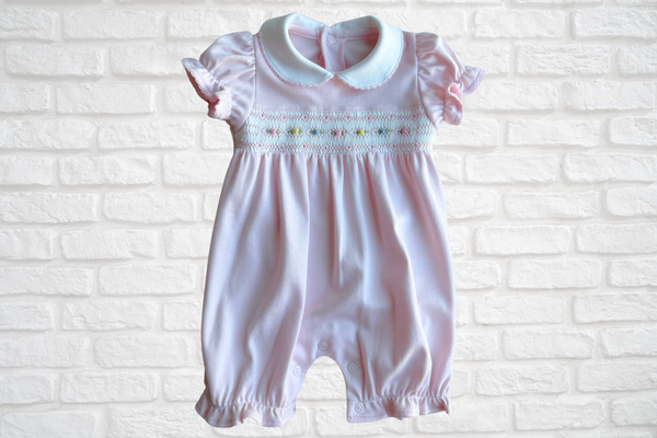 Candy Roses Smocked Baby Romper