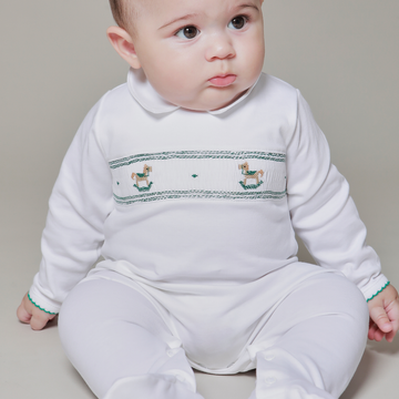 Green Rocking Horses Smocked Footie